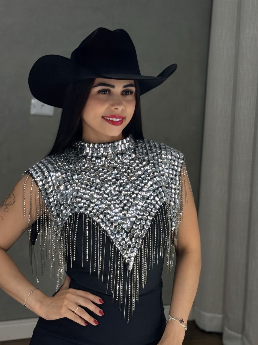 Gola Country Luxo em Pedrarias | Bordado Artesanal com Strass e Franjas - Preciosa by Catiuse Daniela
