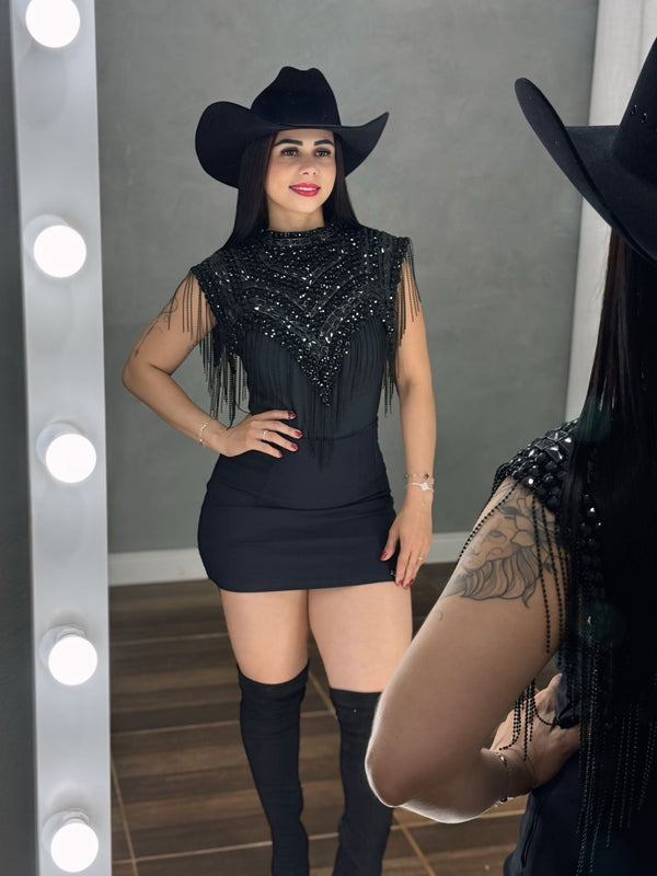 Gola Country Luxo em Pedrarias | Bordado Artesanal com Strass e Franjas - Preciosa by Catiuse Daniela