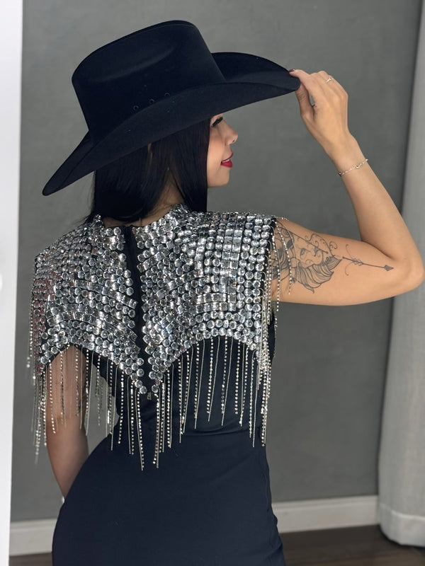 Gola Country Luxo em Pedrarias | Bordado Artesanal com Strass e Franjas - Preciosa by Catiuse Daniela