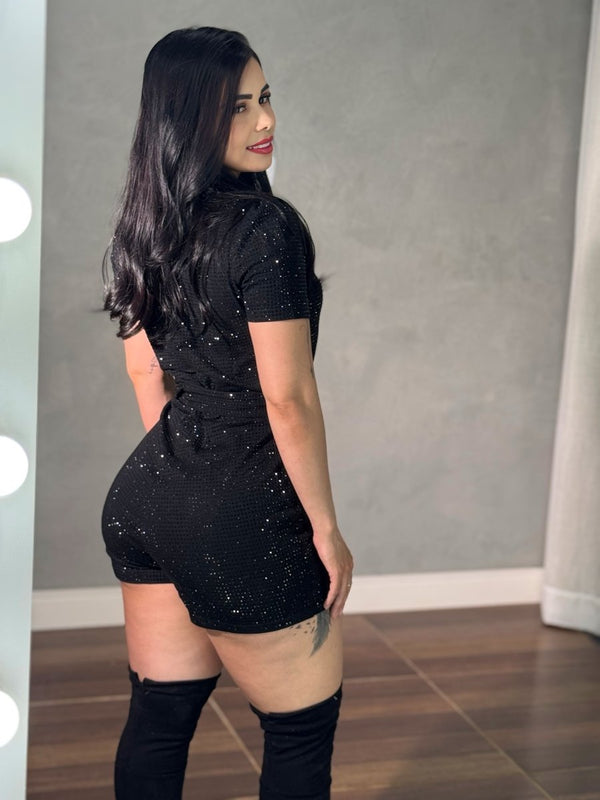 Macaquinho Curto Princesa Luxo | Strass Importado ( Preto e Branco) - Preciosa by Catiuse Daniela