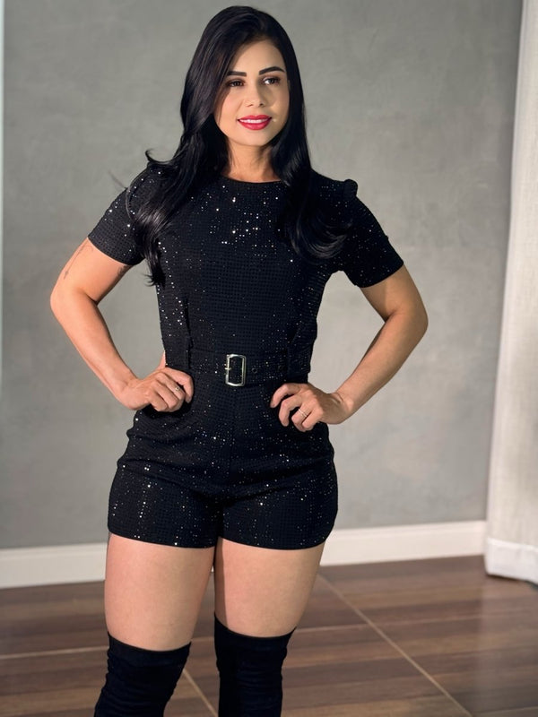 Macaquinho Curto Princesa Luxo | Strass Importado ( Preto e Branco) - Preciosa by Catiuse Daniela