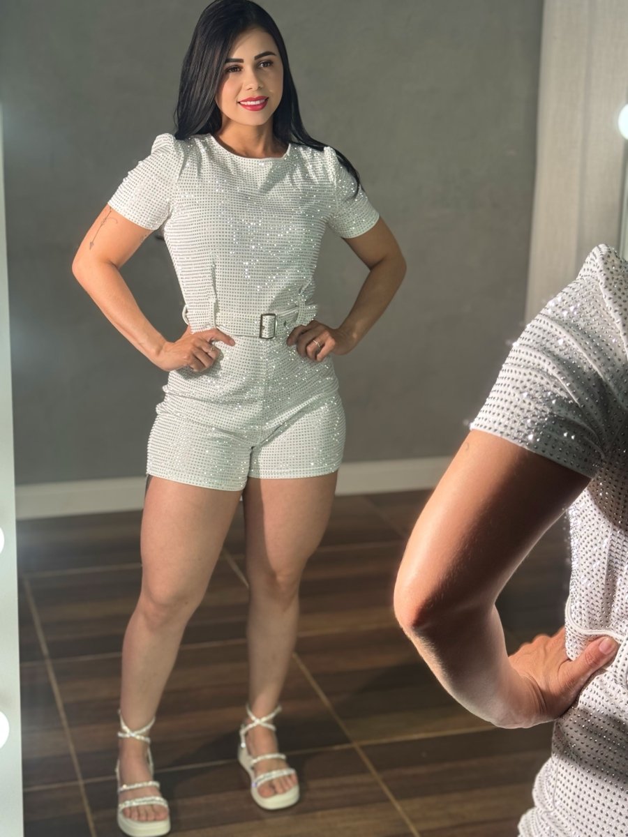 Macaquinho Curto Princesa Luxo | Strass Importado ( Preto e Branco) - Preciosa by Catiuse Daniela