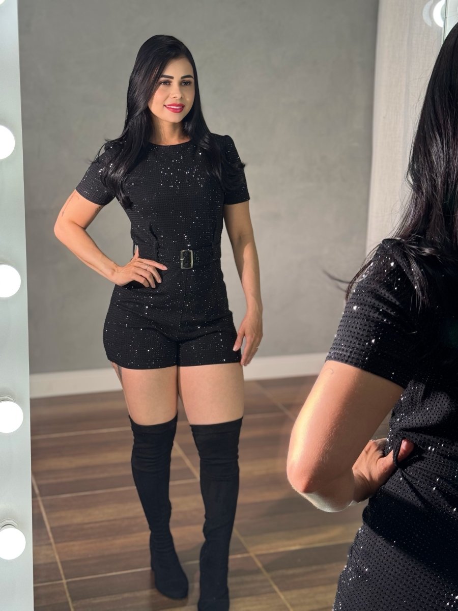 Macaquinho Curto Princesa Luxo | Strass Importado ( Preto e Branco) - Preciosa by Catiuse Daniela