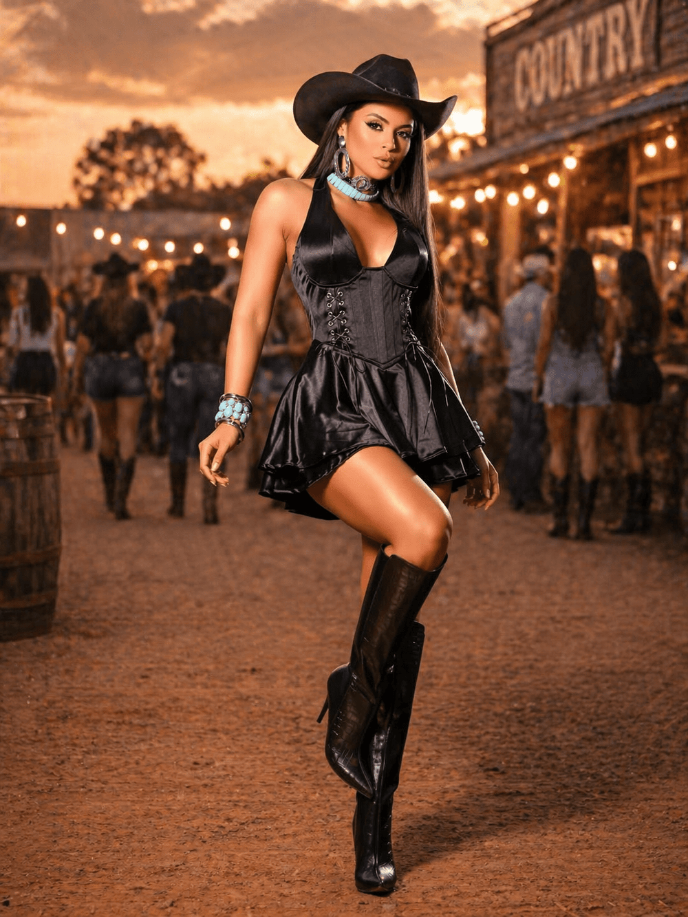 Macaquinho Texas Black Luxo | Corsele com Barbatanas e Tecido Prada Premium - Preciosa by Catiuse Daniela