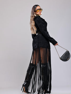Max Blazer Western Luxo | Tecido Cotelê com Aplicações em Spikes e Franjas - Preciosa by Catiuse Daniela