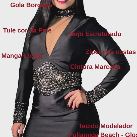 Video do produto Vestido alice curto com brilho e pedraria Preto 