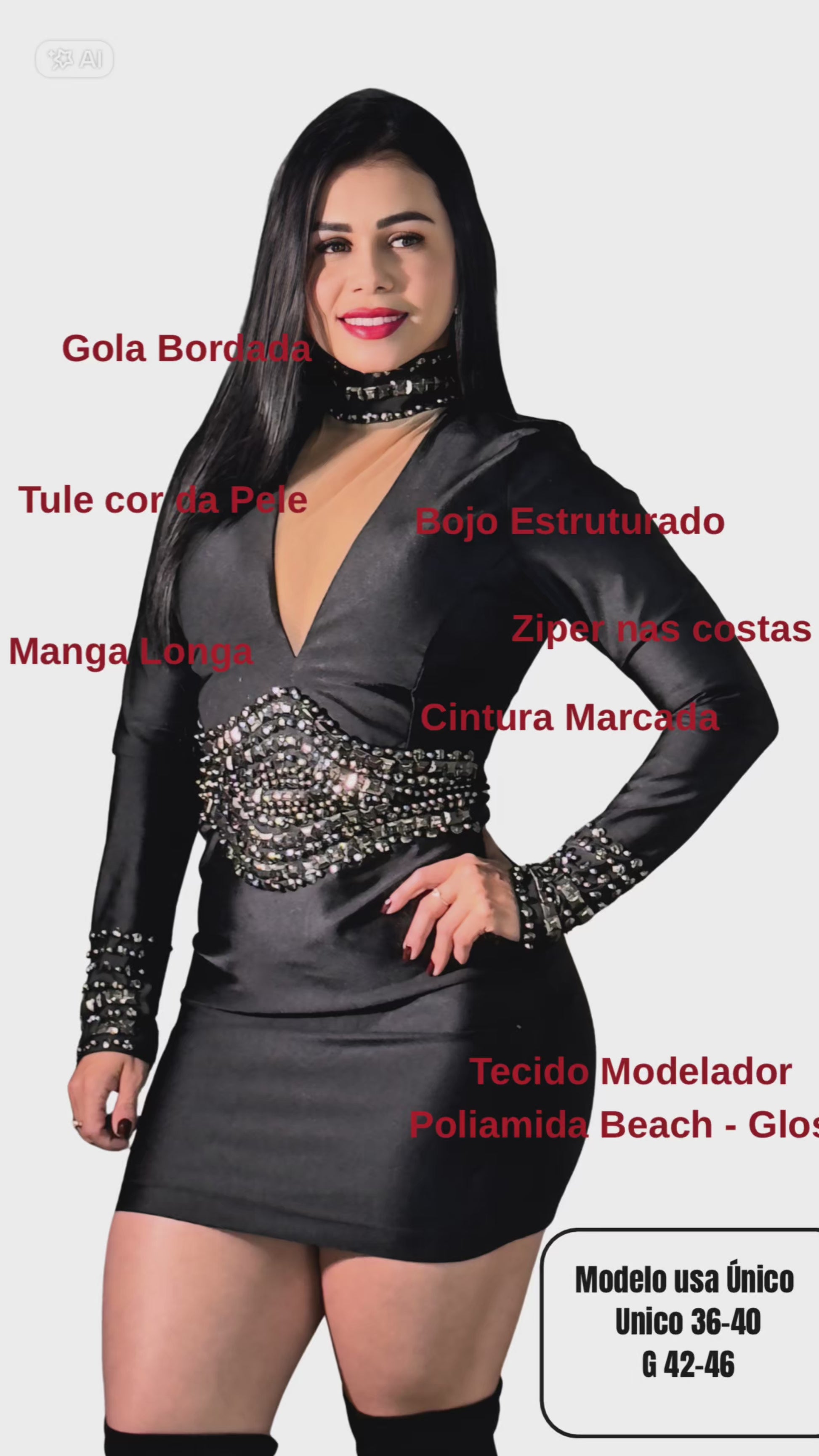 Video do produto Vestido alice curto com brilho e pedraria Preto 