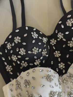 Cropped Corset Kristal Noite | Tecido Bandagem Importado com Pedrarias e Strass