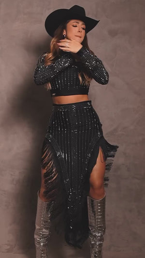 Conjunto Carol Luxo | Franjas Western e Tecido Poliamida Premium