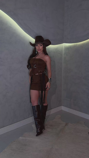 Conjunto Western Texas Ana Luxo | Suede Scuba com Detalhes em Ilhoses e Franjas