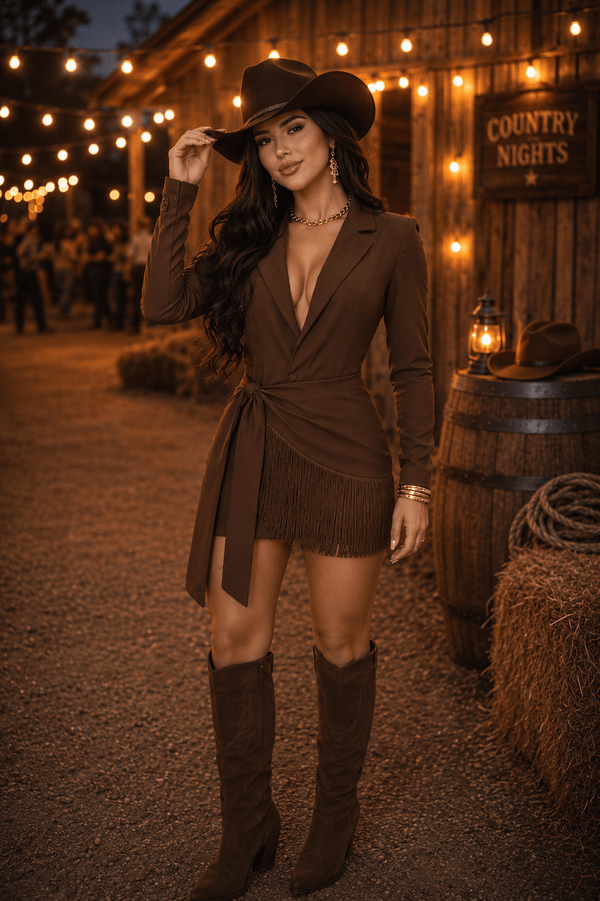 Trio Western Alfaiataria Luxo | Blazer com Botão, Short e Lenço de Franjas - Preciosa by Catiuse Daniela