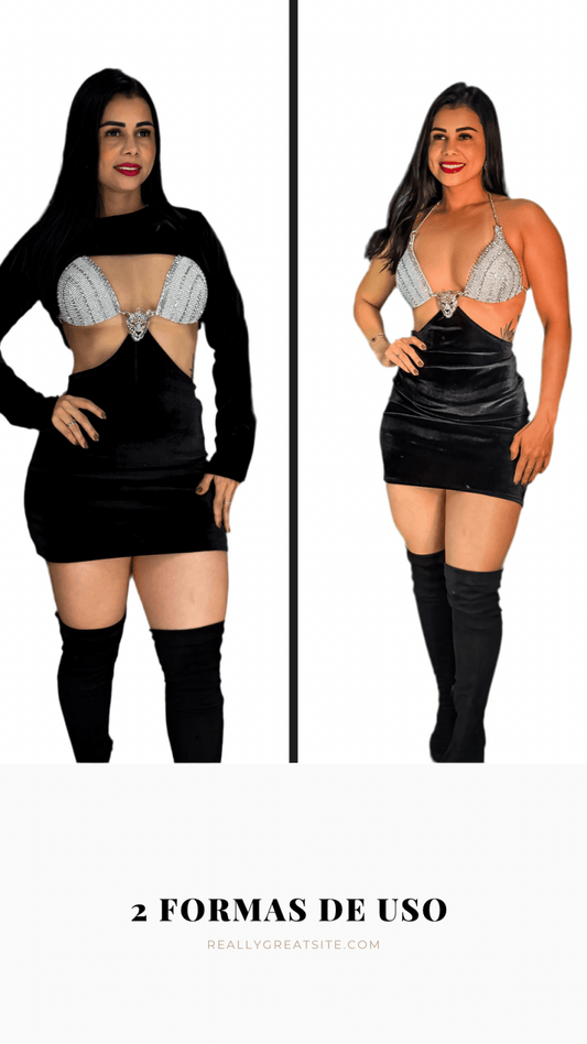 Vestido Balada Pantera 2 em 1 – Veludo com Bolero e Detalhes Luxuosos - Preciosa by Catiuse Daniela