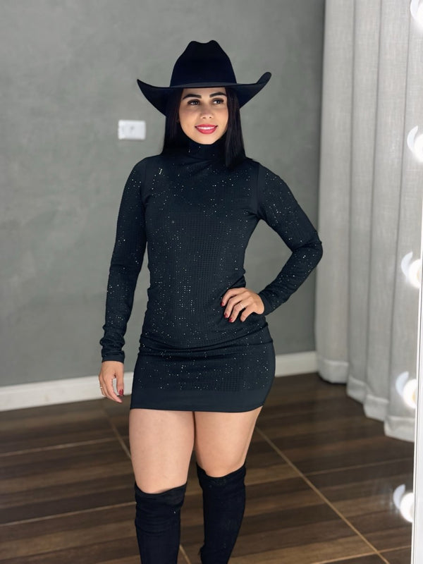 Vestido Black Star Luxo | Tecido Poliamida Fluid com Strass Frontal - Preciosa by Catiuse Daniela