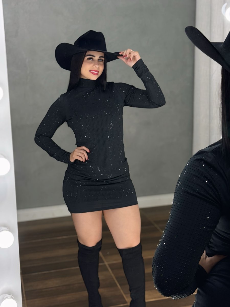 Vestido Black Star Luxo | Tecido Poliamida Fluid com Strass Frontal - Preciosa by Catiuse Daniela