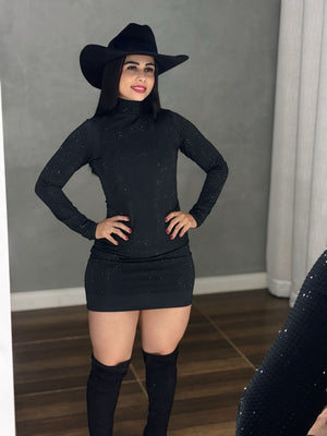 Vestido Black Star Luxo | Tecido Poliamida Fluid com Strass Frontal - Preciosa by Catiuse Daniela