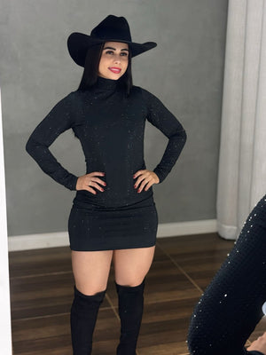 Vestido Black Star Luxo | Tecido Poliamida Fluid com Strass Frontal - Preciosa by Catiuse Daniela