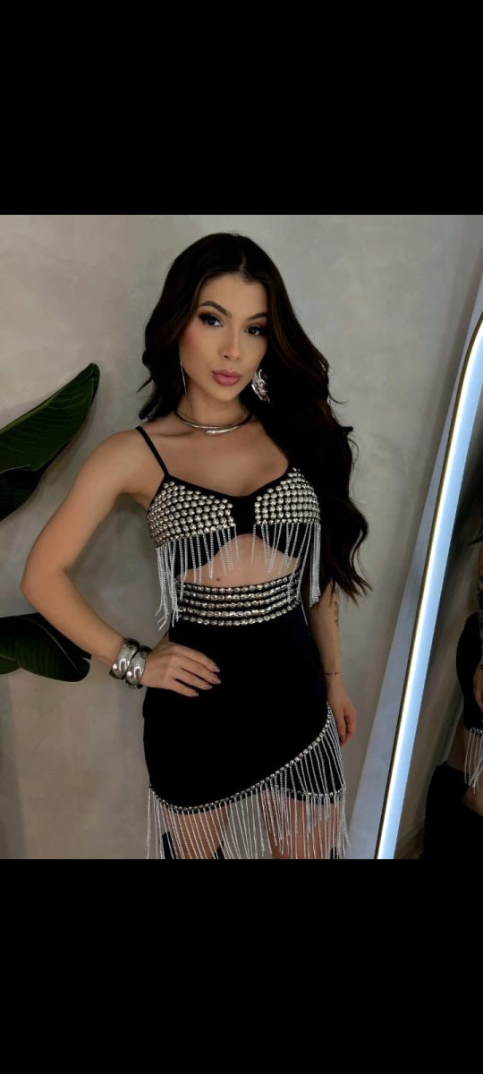 Vestido Corrente Nathalia Luxo | Bordado com Strass e Tecido Poliamida - Preciosa by Catiuse Daniela
