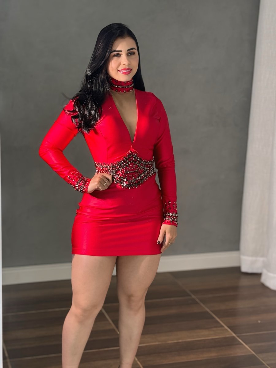 Vestido Curto Alice | Tecido Modelador, Pedrarias e Brilho para Festa - Preciosa by Catiuse Daniela