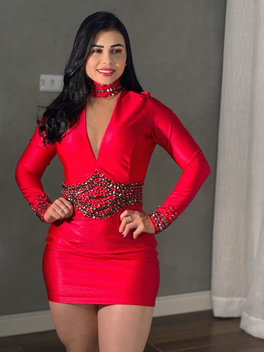 Vestido Curto Alice | Tecido Modelador, Pedrarias e Brilho para Festa - Preciosa by Catiuse Daniela