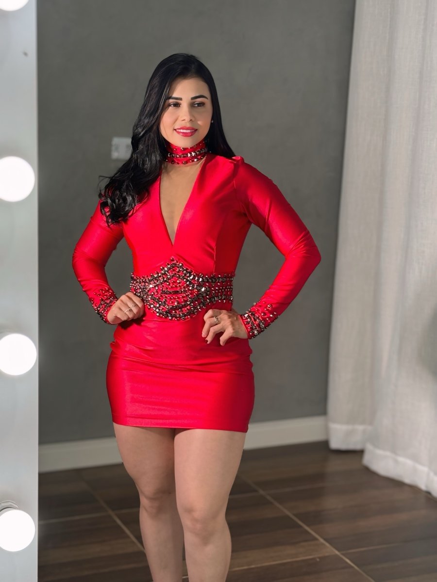 Vestido Curto Alice | Tecido Modelador, Pedrarias e Brilho para Festa - Preciosa by Catiuse Daniela