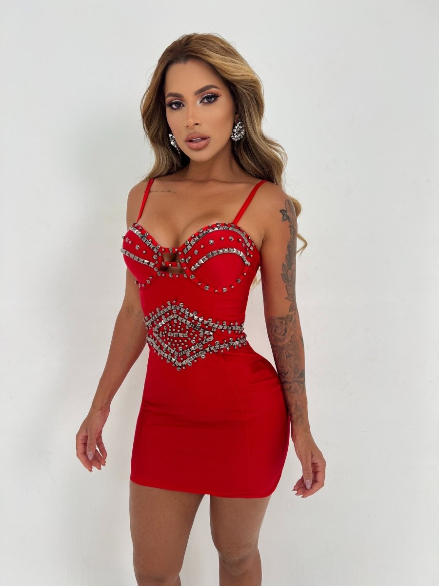 Vestido Curto Modelador Estela | Pedrarias Efeito Corset e Bojo Meia Taça - Preciosa by Catiuse Daniela