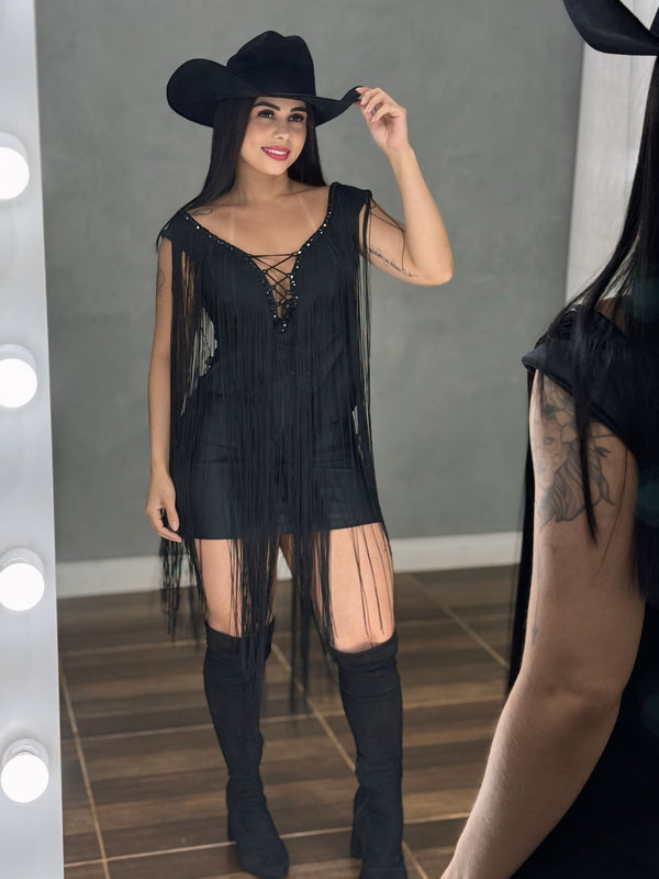 Vestido Dallas Western Luxo | Poliamida Beach Gloss com Bordado em Pedraria - Preciosa by Catiuse Daniela