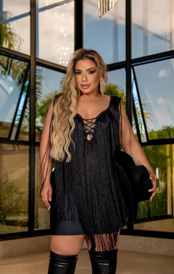 Vestido Dallas Western Luxo | Poliamida Beach Gloss com Bordado em Pedraria - Preciosa by Catiuse Daniela