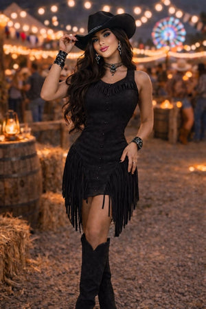 Vestido de Franja em Suede Lauana | Movimento e Sofisticação Western - Preciosa by Catiuse Daniela