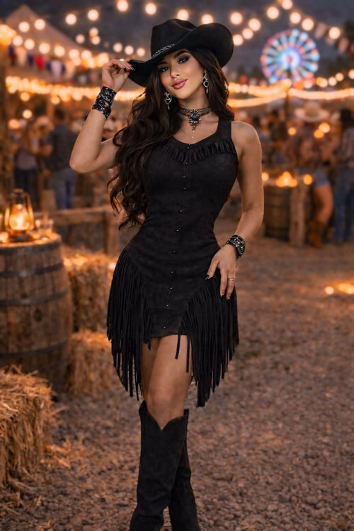 Vestido de Franja em Suede Lauana | Movimento e Sofisticação Western - Preciosa by Catiuse Daniela