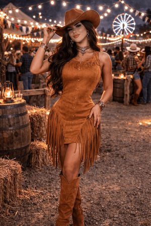 Vestido de Franja em Suede Lauana | Movimento e Sofisticação Western - Preciosa by Catiuse Daniela