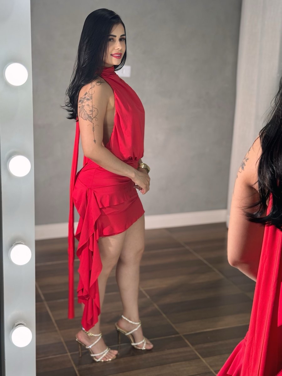 Vestido Frente Única Babado | Cauda Longa, Tecido Fluid e Costa Nua - Preciosa by Catiuse Daniela