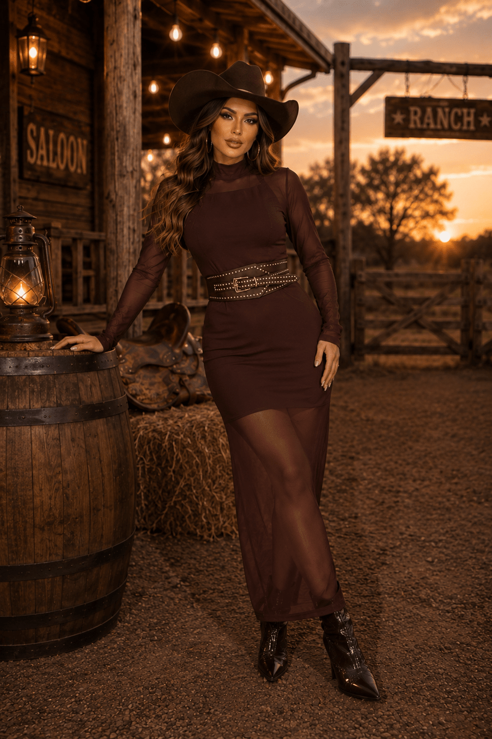 Vestido Noite Luxo Maitê | Transparência em Tule Premium Mídi com Gola Alta e Vestido Forro Incluso - Preciosa by Catiuse Daniela