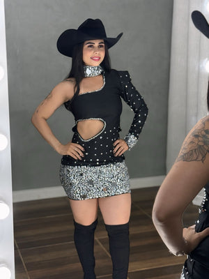 Vestido Ombro Só Helena | Pedrarias e Espelho Luxo, Recorte Cut - Out - Preciosa by Catiuse Daniela