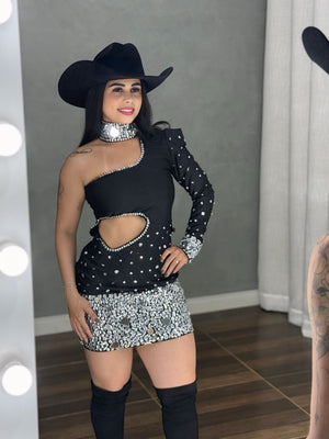 Vestido Ombro Só Helena | Pedrarias e Espelho Luxo, Recorte Cut - Out - Preciosa by Catiuse Daniela