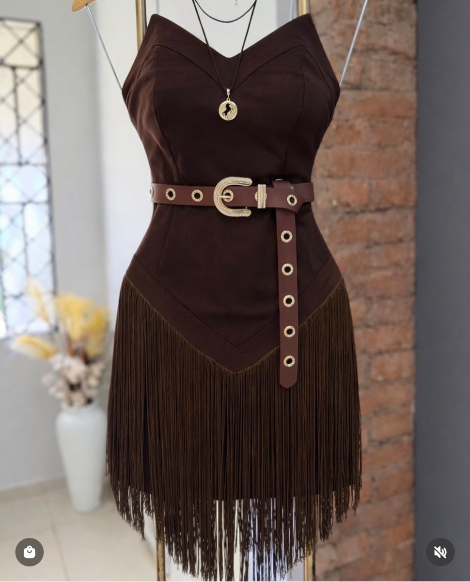 Vestido Tomara que Caia Jaine Luxo | Tecido Bengaline e Franjas em Nylon - Preciosa by Catiuse Daniela